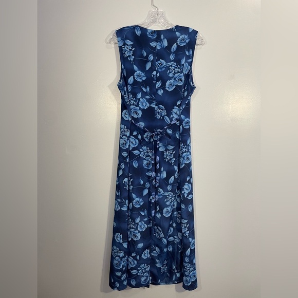 Vintage Expressions Sleeveless Button Front Tie Back Floral Blue Size 16W Maxi - Picture 10 of 16